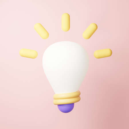 3d rendering of light bulb on clean background for mock up and web banner. Cartoon interface design. minimal metaverse concept.の写真素材