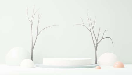 3d render abstract display podium platform for  product presentation and advertising. Minimal scene backdrop with clean design. Vacant pedestal for mock up. Empty stage with pastel color for cosmetic.の写真素材