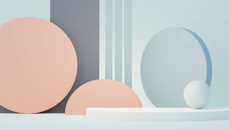 3d render abstract display podium platform for  product presentation and advertising. Minimal scene backdrop with clean design. Vacant pedestal for mock up. Empty stage with pastel color for cosmetic.の写真素材