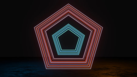 3d render of flash neon and light glowing on dark scene. Speed light moving lines. High fast  motion blur. Technology internet of future network. Sci fiction of hyperspace interstellar travel.の写真素材