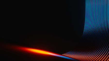 3d render of flash neon and light glowing on dark scene. Speed light moving lines. High fast  motion blur. Technology internet of future network. Sci fiction of hyperspace interstellar travel.の写真素材