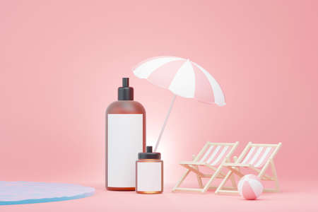 3d render of blank cosmetics skincare product or packaging for mock up. Beauty soap and spa concept. Lotion oil moisture for skin health. Premium and luxury design for branding.の写真素材