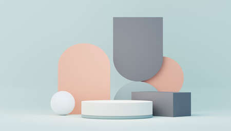 3d render abstract display podium platform for  product presentation and advertising. Minimal scene backdrop with clean design. Vacant pedestal for mock up. Empty stage with pastel color for cosmetic.の写真素材