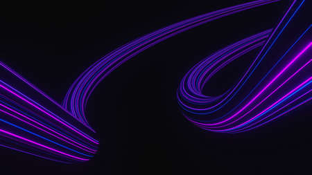 3d render of flash neon and light glowing on dark scene. Speed light moving lines. High fast  motion blur. Technology internet of future network. Sci fiction of hyperspace interstellar travel.の写真素材