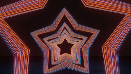 3d render of flash neon and light glowing on dark scene. Speed light moving lines. High fast  motion blur. Technology internet of future network. Sci fiction of hyperspace interstellar travel.の写真素材