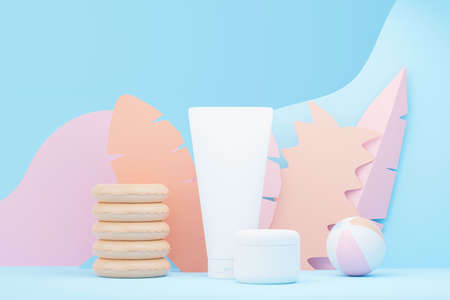 3d render of blank cosmetics skincare product or packaging for mock up. Beauty soap and spa concept. Lotion oil moisture for skin health. Premium and luxury design for branding.の写真素材