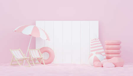 3d render minimal podium background for show and sales products. Hello Summer season scene design concept. Abstract Vacant pedestal for presentation and advertising. Beach Vacations in Summer.の写真素材