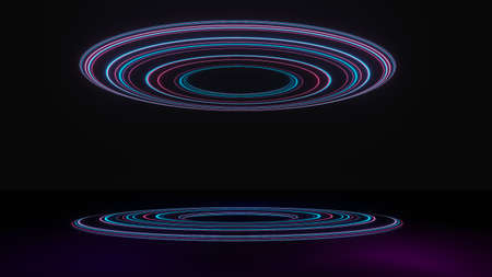 3d render of flash neon and light glowing on dark scene. Speed light moving lines. High fast  motion blur. Technology internet of future network. Sci fiction of hyperspace interstellar travel.の写真素材