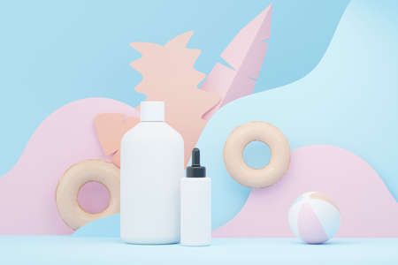 3d render of blank cosmetics skincare product or packaging for mock up. Beauty soap and spa concept. Lotion oil moisture for skin health. Premium and luxury design for branding.の写真素材