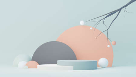 3d render abstract display podium platform for  product presentation and advertising. Minimal scene backdrop with clean design. Vacant pedestal for mock up. Empty stage with pastel color for cosmetic.の写真素材