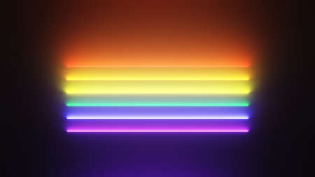 3d render of LGBTQ+ flash neon and light glowing on dark scene. Speed light moving lines. High fast  motion blur. Technology internet of future network. Sci fiction of hyperspace interstellar travel.の写真素材