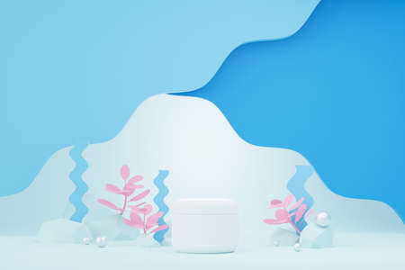 3d render of blank cosmetics skincare product or packaging for mock up. Beauty soap and spa concept. Lotion oil moisture for skin health. Premium and luxury design for branding.の写真素材
