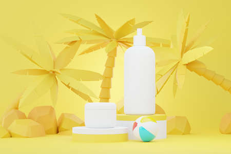 3d render of blank cosmetics skincare product or packaging for mock up. Beauty soap and spa concept. Lotion oil moisture for skin health. Premium and luxury design for branding.の写真素材