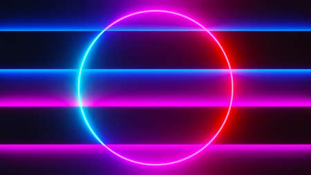 3d render of flash neon and light glowing on dark scene. Speed light moving lines.の写真素材
