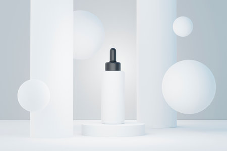 3d render of blank cosmetics skincare product or packaging for mock up. Beauty soap and spa concept. Lotion oil moisture for skin health. Premium and luxury design for branding.の写真素材