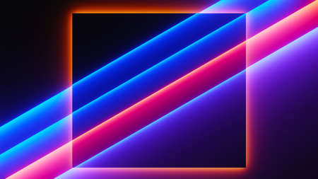 3d render of flash neon and light glowing on dark scene. Speed light moving lines.の写真素材