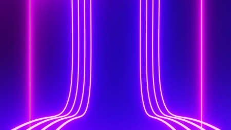 3d render of flash neon and light glowing on dark scene. Speed light moving lines.の写真素材