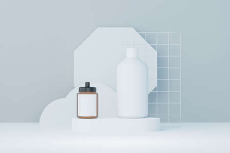 3d render of blank cosmetics skincare product or packaging for mock up. Beauty soap and spa concept. Lotion oil moisture for skin health. Premium and luxury design for branding.の写真素材