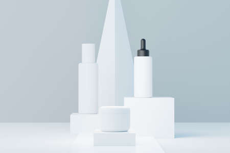 3d render of blank cosmetics skincare product or packaging for mock up. Beauty soap and spa concept. Lotion oil moisture for skin health. Premium and luxury design for branding.の写真素材