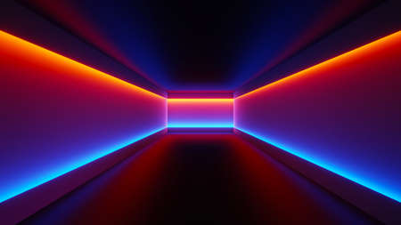 3d render of flash neon and light glowing on dark scene. Speed light moving lines.の写真素材