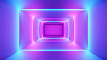 3d render of flash neon and light glowing on dark scene. Speed light moving lines.の写真素材