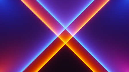 3d render of flash neon and light glowing on dark scene. Speed light moving lines.の写真素材