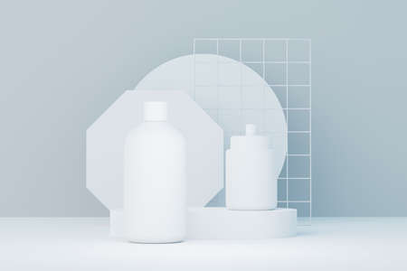 3d render of blank cosmetics skincare product or packaging for mock up. Beauty soap and spa concept. Lotion oil moisture for skin health. Premium and luxury design for branding.の写真素材