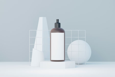 3d render of blank cosmetics skincare product or packaging for mock up. Beauty soap and spa concept. Lotion oil moisture for skin health. Premium and luxury design for branding.の写真素材