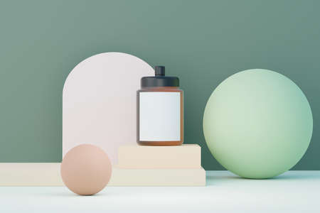 3d render of blank cosmetics skincare product or packaging for mock up. Beauty soap and spa concept. Lotion oil moisture for skin health. Premium and luxury design for branding.の写真素材