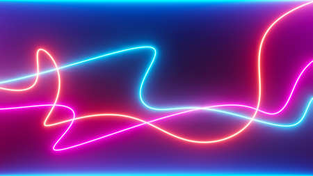 3d render of flash neon and light glowing on dark scene. Speed light moving lines.の写真素材