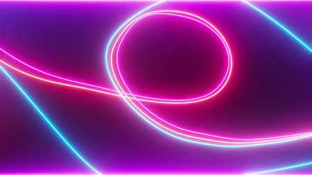 3d render of flash neon and light glowing on dark scene. Speed light moving lines.の写真素材