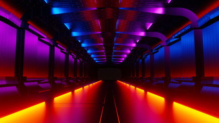 3d render of flash neon and light glowing on dark scene. Speed light moving lines.の写真素材