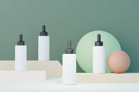 3d render of blank cosmetics skincare product or packaging for mock up. Beauty soap and spa concept. Lotion oil moisture for skin health. Premium and luxury design for branding.の写真素材