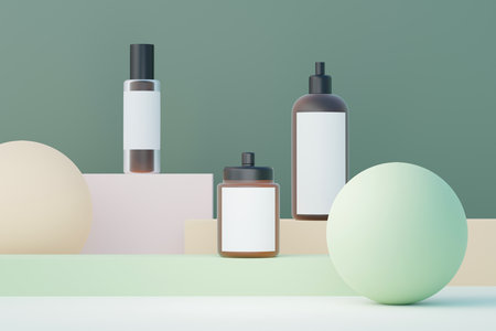 3d render of blank cosmetics skincare product or packaging for mock up. Beauty soap and spa concept. Lotion oil moisture for skin health. Premium and luxury design for branding.の写真素材