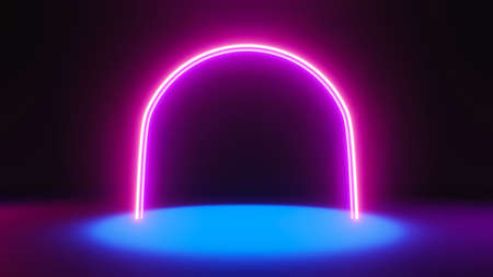 3d render of flash neon and light glowing on dark scene. Speed light moving lines.の写真素材