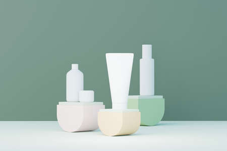 3d render of blank cosmetics skincare product or packaging for mock up. Beauty soap and spa concept. Lotion oil moisture for skin health. Premium and luxury design for branding.の写真素材