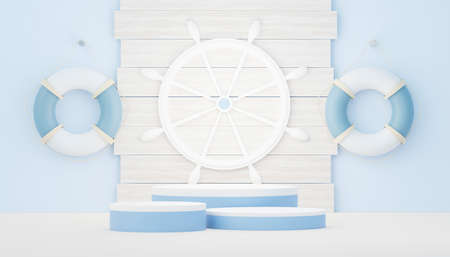 3d render Summer sale podium stand for showing product. Beach Vacations Scene in Summer for mock up.の写真素材