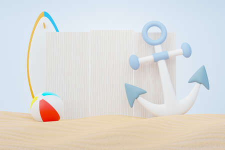 3d render Summer sale podium stand for showing product. Beach Vacations Scene in Summer for mock up.の写真素材