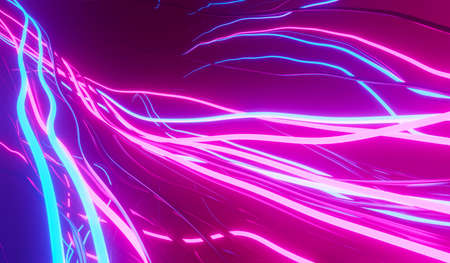 3d render of flash neon and light glowing on dark scene. Speed light moving lines.の写真素材