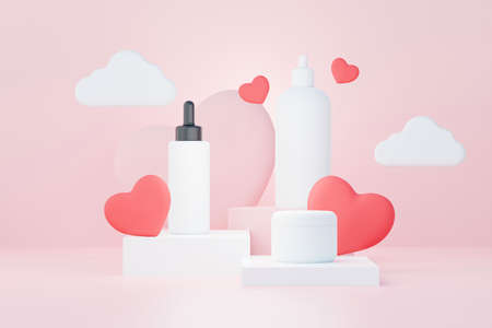 3d render of blank cosmetics skincare product or packaging for mock up. Beauty soap and spa concept. Lotion oil moisture for skin health. Premium and luxury design for branding.の写真素材