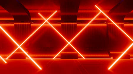 3d render of flash neon and light glowing on dark scene. Speed light moving lines.の写真素材
