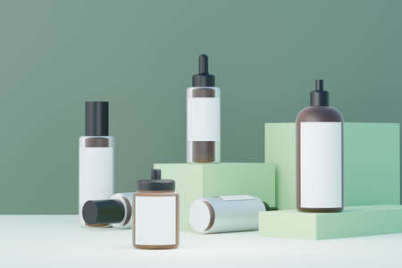 3d render of blank cosmetics skincare product or packaging for mock up. Beauty soap and spa concept. Lotion oil moisture for skin health. Premium and luxury design for branding.の写真素材