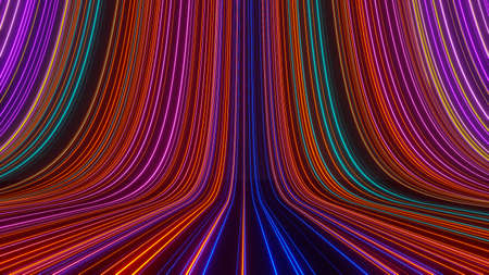 3d render of flash neon and light glowing on dark scene. Speed light moving lines.の写真素材