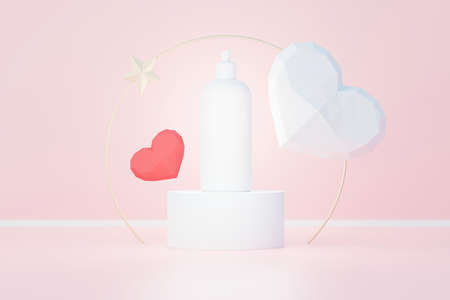 3d render of blank cosmetics skincare product or packaging for mock up. Beauty soap and spa concept. Lotion oil moisture for skin health. Premium and luxury design for branding.の写真素材