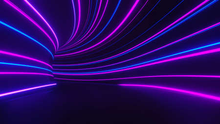 3d render of flash neon and light glowing on dark scene. Speed light moving lines.の写真素材
