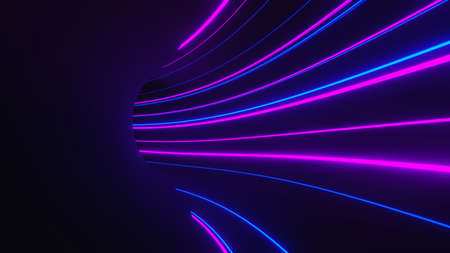 3d render of flash neon and light glowing on dark scene. Speed light moving lines.の写真素材