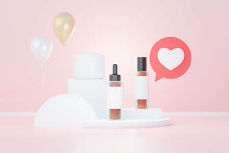 3d render of blank cosmetics skincare product or packaging for mock up. Beauty soap and spa concept. Lotion oil moisture for skin health. Premium and luxury design for branding.の写真素材