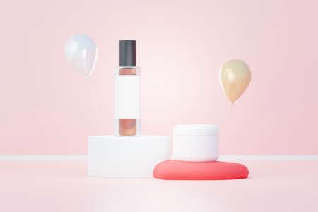 3d render of blank cosmetics skincare product or packaging for mock up. Beauty soap and spa concept. Lotion oil moisture for skin health. Premium and luxury design for branding.の写真素材