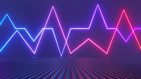 3d render of flash neon and light glowing on dark scene. Speed light moving lines.の写真素材