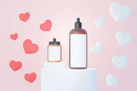 3d render of blank cosmetics skincare product or packaging for mock up. Beauty soap and spa concept. Lotion oil moisture for skin health. Premium and luxury design for branding.の写真素材